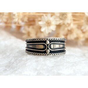 Balinese Inspired Oxidized Rope Framed 925 Sterling Silver Vintage Ring sz 4.75